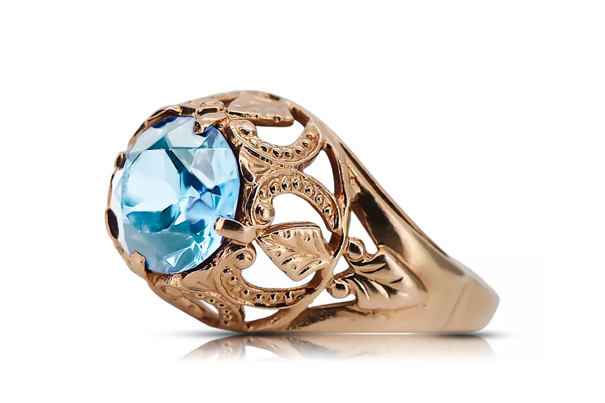 Originální vinobraní 14K produkt s růžovým zlatým akvamarínovým kroužkem vinobraní unikátní VRC080R